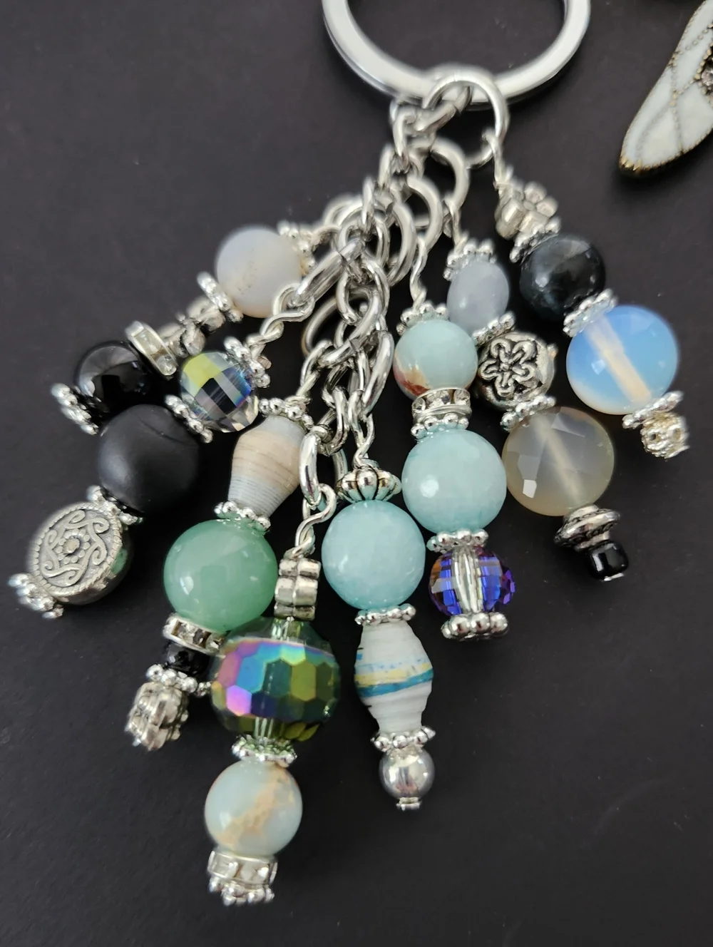 Dragonfly Purse Charm or Keychain Opal Aventurine Stone Paper Handcrafted